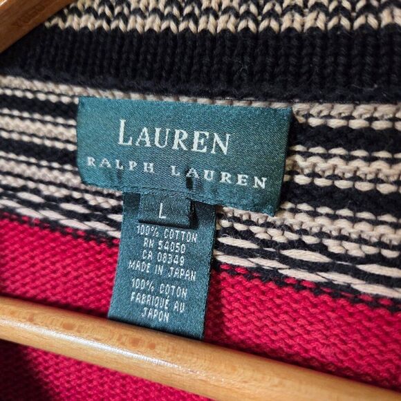 EUC VINTAGE LAUREN RALPH LAUREN BOAT NECK STRIPED COTTON SWEATER TOP SIZE L - Picture 12 of 16